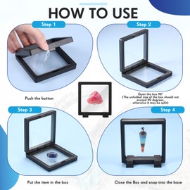 Tondiamo 60 Set 3D Floating Display Case Transparent PE Film Jewelry Storage Box Coins Frame Stand Holder for Guitar Pick Medallion Medals Gems Rocks Pins Chip(Black, 3.54 x 3.54'')