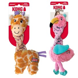 KONG Knots Twists Dog Toys, 2-Pack Assorted – Durable Braided Rope with Squeaker, Minimal Stuffing, Soft & Tough Chew Toy for Thrashing & Teeth Cleaning (Small/Medium)