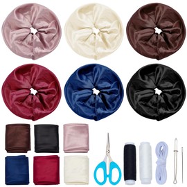 WEBEEDY 6 Colors 12 Set Satin Fabric Scrunchie Making Kit Hair Scrunchie for Women Girls with Elastic Strap, Needles, Thread, DIY Hair Supplies Scrunchies Kit for Hair Accessories, Headband, Bowknot
