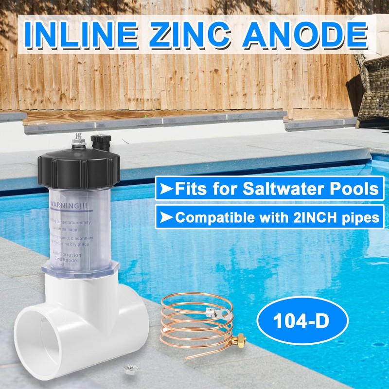 mooncar 2" Inline Zinc Anode Suitable for Saltwater Pools,Pool Zinc