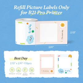NIIMBOT Photo Papers Only for B21 Pro 300DPI Label Maker, Thermal Picture Labels Good Idea to Print Photos, Beauty Memories, Note,List (2.13''x2.91''-54x74mm)