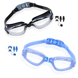 EcoNour Swimming Goggles Anti-Fog - Waterproof Seal, Comfort Fit, UV Protection, Swimming Goggles for Adult, Men, Women with Nose Clip and Earplugs, 2 Pack
