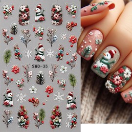Christmas Nail Art Stickers Cute 3D Self-Adhesive Nail Decals Snowman Christmas Tree Nail Decorations Christmas DIY Manicure Supplies for Women Girls&Kids 3Pcs