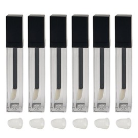 6PCS 7ML Clear Empty Square Lip Gloss Tubes with Black Wand and Rubber Stopper Plastic Lip Balm Containers Lipstick Tube Sample Packing Bottles DIY Lipgloss Kit