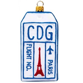 Joy to the World Collectibles Paris Luggage Tag Polish Glass Christmas Tree Ornament