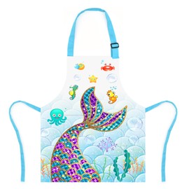 XonyiCos Kids Boys Dinosaur Apron with Pockets, Girls Aprons for Cooking, Painting, Kitchen Chef Apron for Children 3-12 Years (Mermaid, Large (6-12 Years))