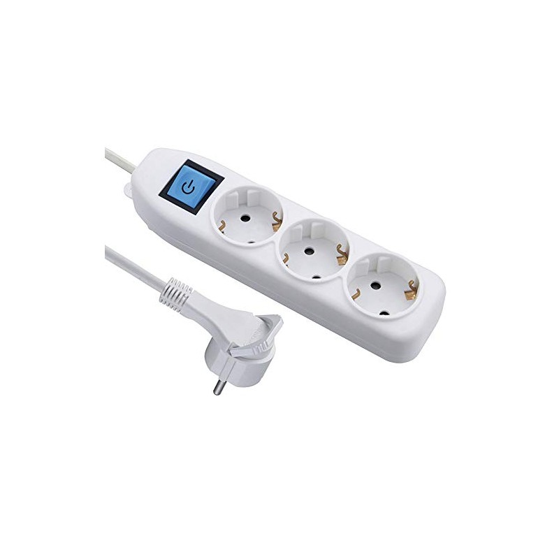 Electraline 62410, 3-Way Power Strip with Switch, Cable 1.5 m