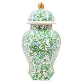 Lilly Pulitzer Ginger Jar with Lid, 12" Tall Blue and Green Decor, Chinoiserie Vase/Decorative Jar for Home Decor (Garden Glisten)