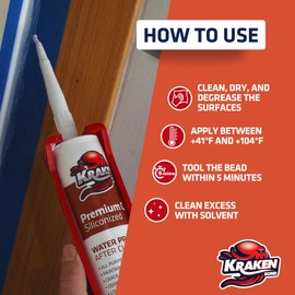 Kraken Bond Acrylic Latex Caulk White - (48x10.1 fl. oz.) Paintable Interior and Exterior Window Caulk - White Calking for Baseboard, Trim, Kitchen and Bathroom - Waterproof, Odorless - 48 Pack
