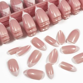 Medium Almond Fingernails White Top Glossy Nails Acrylic Full Cover Fake Nails Art Reusable Fingernails Salons At Home Daily Wear Manicure 10 Rolls/set