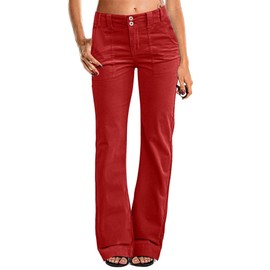 Flamingals Women's Wide Leg Pants for Women Mid Waist Dress Flare Straight Leg Corduroy Pants Workout Jeans Trendy Red L