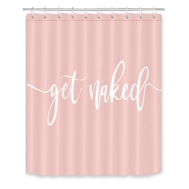 LB Get Naked Shower Curtain Funny Quotes Words Pink Shower Curtains for Bathroom with Hooks 60x72 inch Waterproof Polyester Fabric Bathroom Decorations