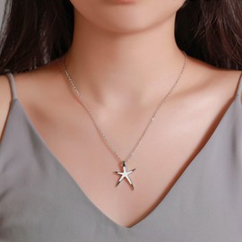 Inilbran Boho Starfish Choker Necklace Silver Starfish Necklace Choker Vintage Starfish Pendant Necklaces Vintage Starfish Necklace Jewellery for Women and Girls, Zinc