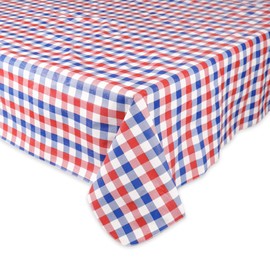 DII Summer Checker Vinyl Tabletop Collection Flannel Backed, Indoor/Outdoor Tablecloth, Rectangle, 60x84, Red, White, & Blue Check