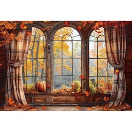 Fall Backdrop 8x6ft Fabric Interior Window Backdrop Fall Festival Birthday Party Decoration Family Reunion Photos Thanksgiving Dinner Background Autumn Baby Shower Pictures