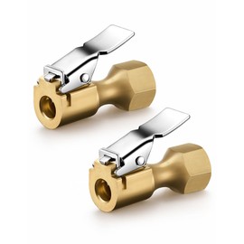 Astroai Flujo de Aire Chuck, Heavy Duty Cerrado de Bloqueo en Neumáticos Chuck con Clip para Inflador Compresor Accesorios de Calibre Amarillo