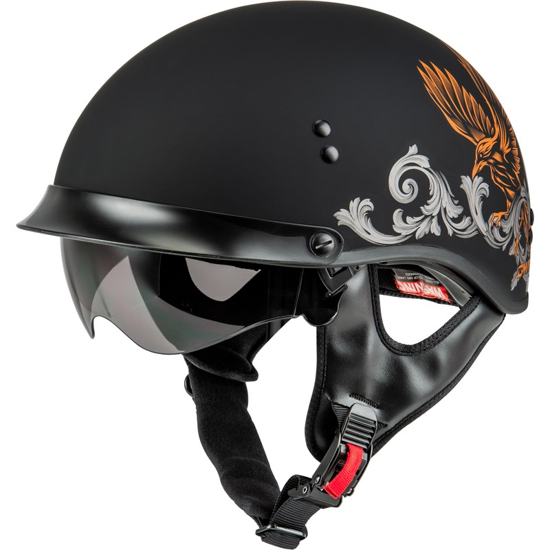 GMAX HH-65 Corvus Half Helmet (Black/Silver/Orange, Small) - FMVSS 218