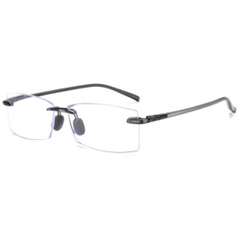 ABETOS Rimless Reading Glasses Blue Light Blocking Eyeglasses Men Women Frameless Lightweight Computer Readers, Transparent Grey 2.0