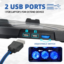 NAGAN Laptop Cooling Pad with 5 Fans, RGB Gaming Laptop Cooler with Dual USB Ports, Adjustable Height, Quiet, USB Powered - Ideal for Gaming Notebook, Fits 15-17.3 inch Laptop