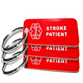 My Identity Doctor - 3 Pre-Engraved Stroke Patient Plastic Medical Alert ID Keychains, Small 2.25 x .79 Inch