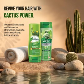 Vatika Naturals Cactus Shampoo & Conditioner Combo – Strengthens Weak Hair, Repairs Damage, Deeply Hydrates & Reduces Breakage, With Cactus & Henna for Smooth, Healthy Hair, 400ml