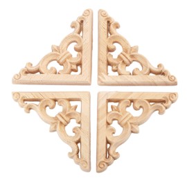 MUXSAM 6*6cm Wood Carving Decal Corner Wood Applique Decorative Moulding Triangle Furniture Decor Shelf Wall Unpainted 4pcs