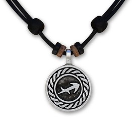 HANA LIMA Zodiac Sign on Adjustable Leather Chain Horoscope Necklace Surfer Chain, Pewter, leather, No Gemstone