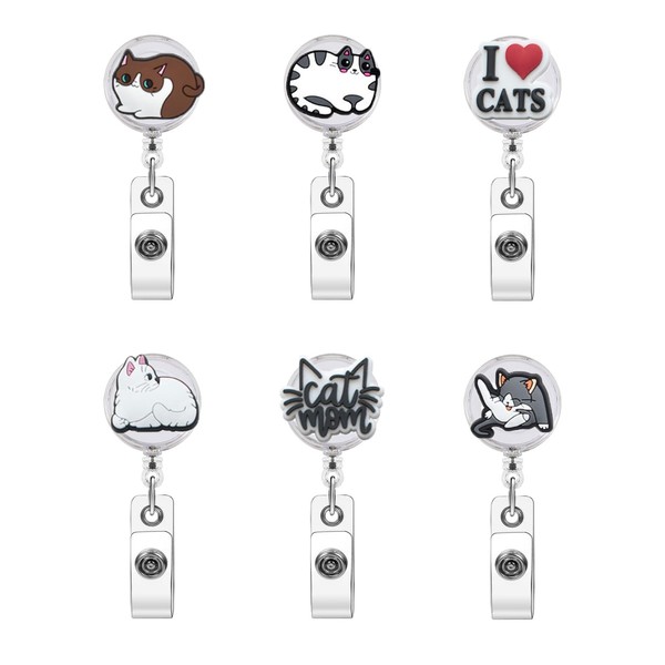 6 PCS Cat Badge Reels Cute Retractable Animal Badge Reel