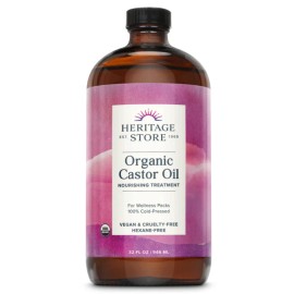 HERITAGE STORE Organic Castor Oil – Hair & Skin Care, Cold-Pressed, 32oz