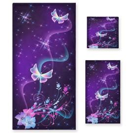 ALAZA - Juego de 3 toallas de mano de mariposa sobre morada, toalla de baño, toalla de baño, suave y fina, toalla de cocina, cocina, cocina, cocina, cocina, cocina, cocina, baño, regalos de