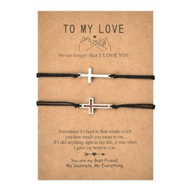Matching Cross Bracelet for Couples Gifts for Girlfriend Boyfriend Anniversary Valentines Day Gifts for Wife Husband Long Distance Relationship Bracelets for Best Friends Birthday Gifts for BFF