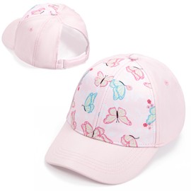 Gelapa Ponytail Baseball Hat for Toddler Kids 6-8 Years, Girls Adjustable Sun Hat, Cute Golf Visor Trucker Hat Anti UV Cap Child, Spring Summer Essentials -53CM / 20.87 INCHES Pink