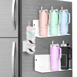 MSBRCH Magnetic Cup Holder for Fridge Water Bottle Organizer for Cabinet, 2Pcs Magnetic Cup Holder Heavy Duty with Tumbler Lid Organizer for 20oz 30oz 40oz Cup Accessories Storage (White)
