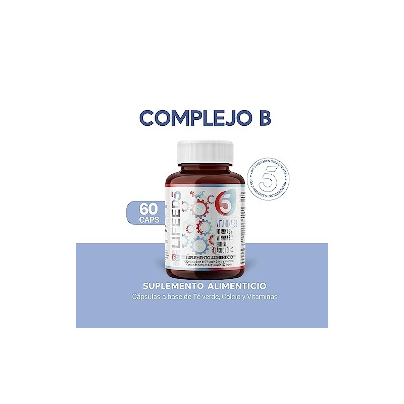 LIFEED5 Complejo B Vitaminas B1, B2, B3, B5, B6, B12
