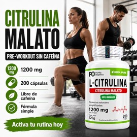 L-Citrulina Malato 1200 mg por Porción, Pre Entreno sin Cafeína, Fórmula Simple, 200 Cápsulas, Purely Organics