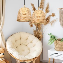 Baluue Bamboo Woven Lampshade, Wicker Basket Style Ceiling Light Shade Replacement for Table, Floor, Pendant Light Home Décor & Improvement Room, Bar, Coffee