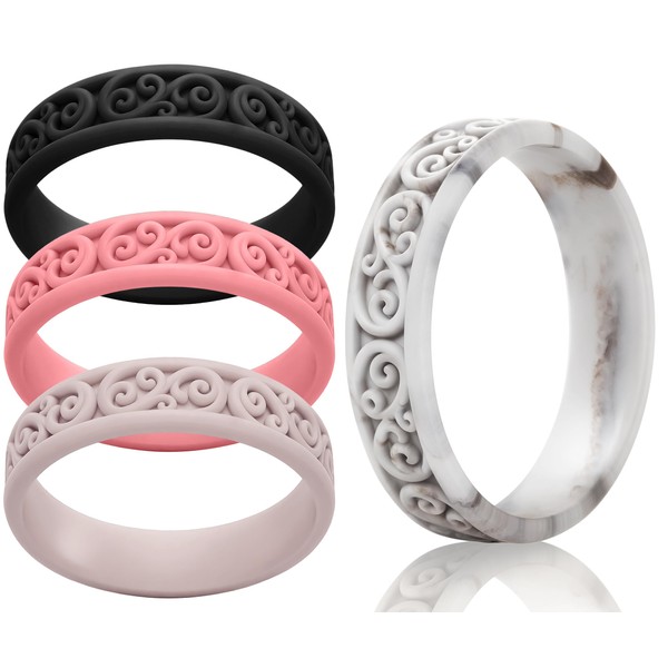 ThunderFit Silicone Ring Wedding Bands for Women, Modern Classic Bridal