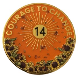 14 Year Orange Sunflower Al-Anon, AA, NA, Medallion, Chip, Token