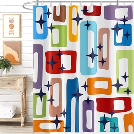 Umpoo Modern Abstract Shower Curtain Colorful Geometric Rectangle Pattern Mid Century 1960's Old Fashioned Bathroom Decor Accessories Shower Curtain Set with 6 Hooks, 36x72 Inches