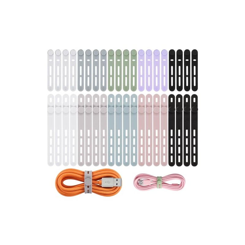 NEARPOW Organizador de Cables Ajustable, Bridas de Silicona Reutilizables y