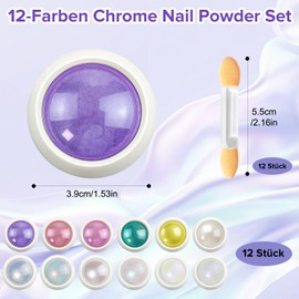 Annickee 12-Farben Chrome Nail Powder Set, Crome Pulver Nägel mit Spiegeleffekt, Metallic Neonail Glassy Pearl Effect Laser Chrome Puder mit 12 Passenden Pinsel, Nagelpuder für Nail Art Dekoration