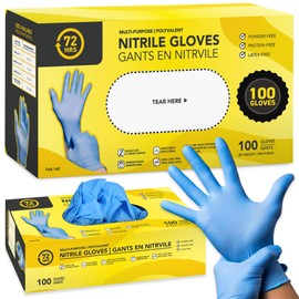 72HRS Nitrile Disposable All Purpose Gloves - 4 mil, Latex Free and Power Free, Food Grade Multipurpose Gloves (100 Pieces, X-Large)