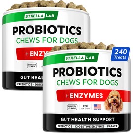 StrellaLab Pet Probiotics for Dogs & Digestive Enzymes - Digestion & Gut Health Treats, Dog Probiotics Chews, Fiber Supplement, Anti Diarrhea, Constipation, Upset Stomach&Gas Relief, Canine Prebiotic