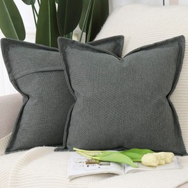 Madizz Set of 2 Linen Cushion Covers with Wide Edge, Soft Decorative Cushion Covers for Sofa, Bedroom, Dark Grey, 45 x 45 cm, Square