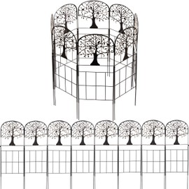 Evergreen Tree of Life Metal Landscape Edging 28" Above Ground, 8 ft Long Decorative Garden Fence Panels Animal Barrier, No Dig Edging for Flower Bed, Yard, Lawn