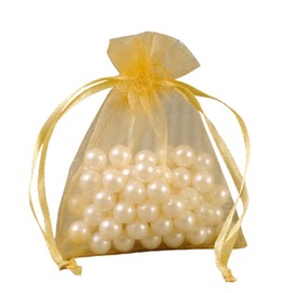 NASSIA Organza Drawstring Bag, Set of 25, Wrapping Bags, Small Gift Bags, Cute, Plain, Transparent, Sachet, Potpourri Sachet, Sachet, Small Portion Bag (Yellow)