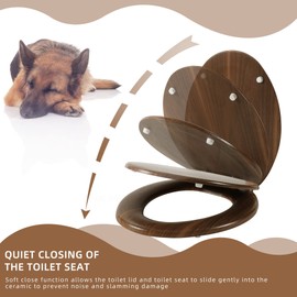 Elongated Toilet Seat Molded Wood Toilet Seat with Quietly Close and Quick Release Hinges, Easy to Install also Easy to Clean by Angol Shiold (Elongated, Walnut)