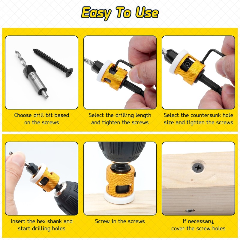 DTRUCTIEW 5 Pcs Countersink Drill Bit Set, 1/4" Hex Shank