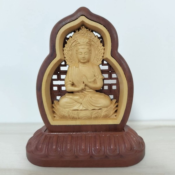 Wooden Carving Buddha Statue Dainichi Nyorai Double Sided Sculpture Buddhist Art Praying Evil Protection (Height 3.1 x Width 2.8 x Depth 1.6 inches (8 cm) x Width 2.8 inches (4 cm) (Dainichi Nyorai (born in the year of the Shinoshi)