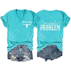 Somebody's Problem Shirt Women Skull Bull Graphic Tee Vintage Country Music T-Shirts Western Cowboy Cowgirl Top Blue m